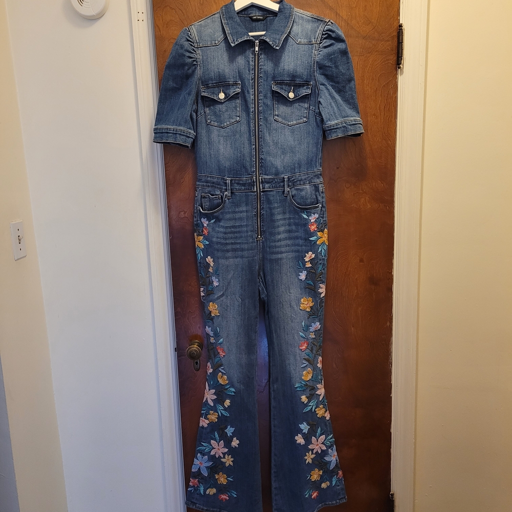 DRIFTWOOD Denim Jumpsuit with Floral Embroidery